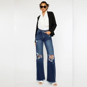 KanCan Dark Blue Distressed Flare Jeans